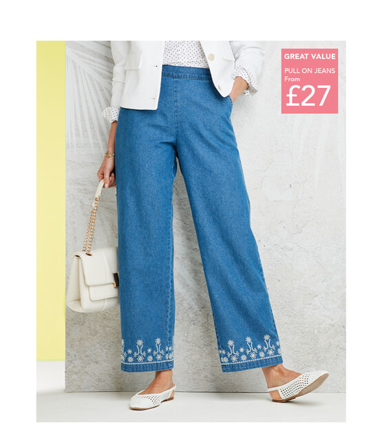 Pull On Denim Trouser with Button Front Detail - LT307